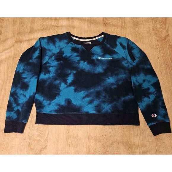 Champion Tops - Size Xl Womens Champion Short Blue Tie Dye Crewneck Sweatshirt